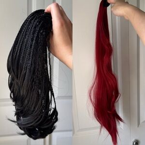 Y2K Vintage Braided & Red Ponytail Extensions Bundle